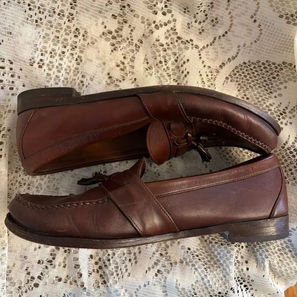 Allen Edmonds Maxfield Men's US 14 Tan Leather & Tassel Loafer Shoes